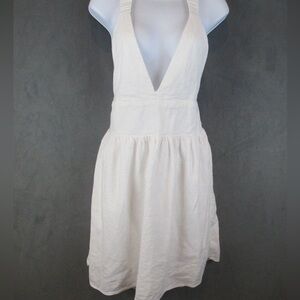 Abercrombie & Fitch White Plunge Neck Cap Sleeve Dress